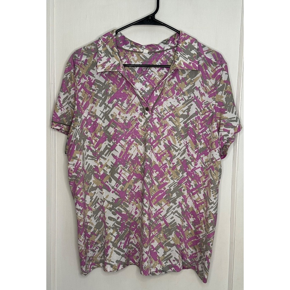 Tail Women's Size L Purple Gray Beige Abstract Print Short Sleeve Golf Shirt